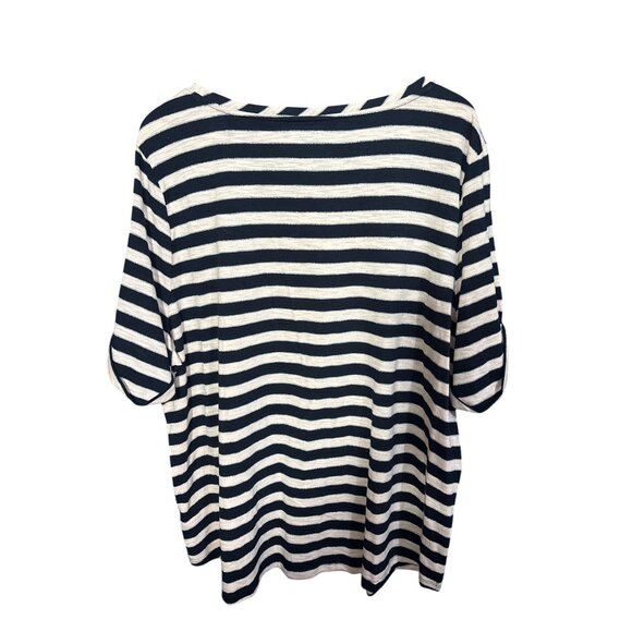 Talbots Tops - Talbots Plus Size 3X Navy & Metallic Pink Striped Cotton Blend 3/4 Sleeve Top